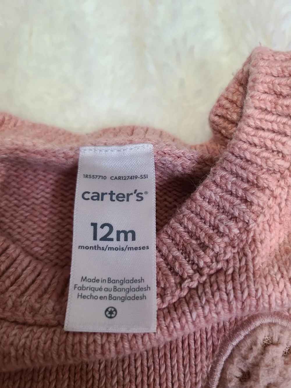 Carter's Dusty Pink Knit Baby Sweater 12M - Picture 2 of 3